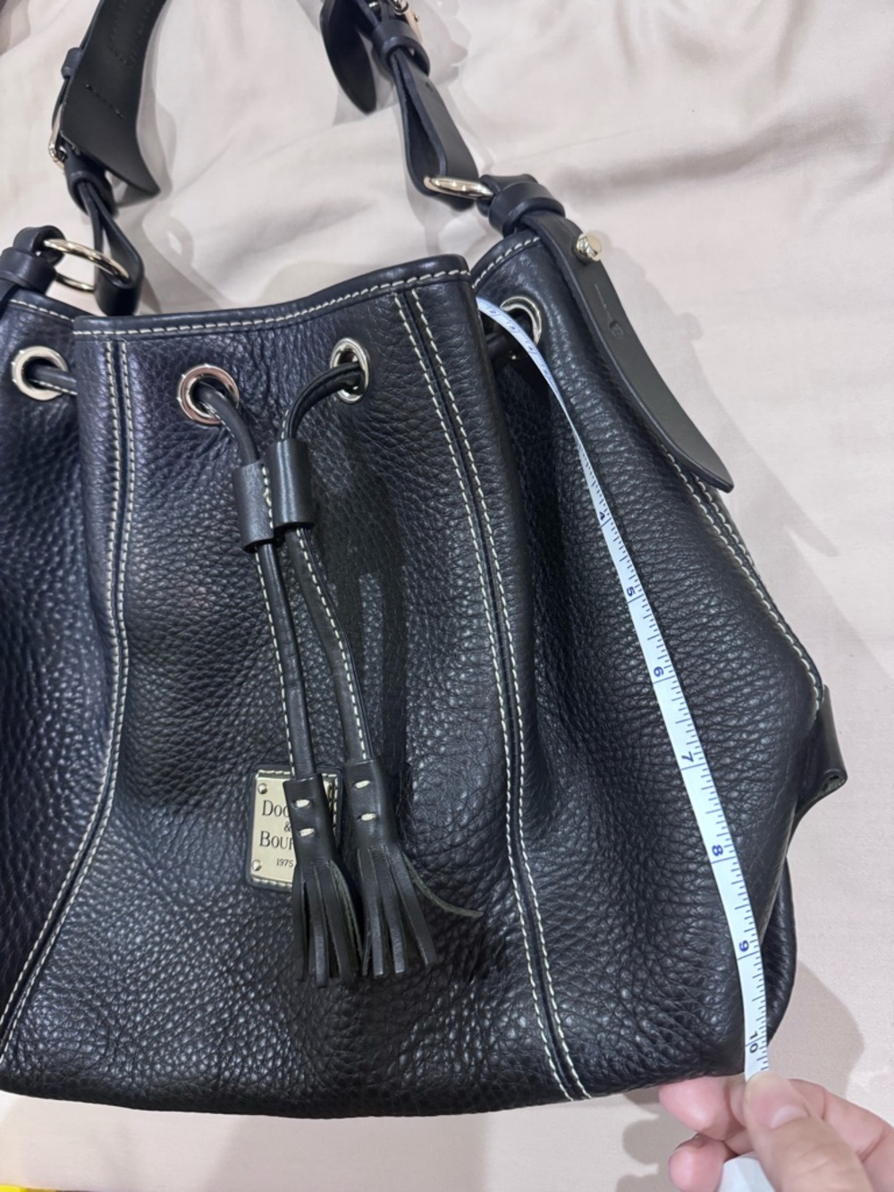 Dooney & Bourke Black Pebbled Leather Hobo Drawstring Bag - Picture 12 of 14